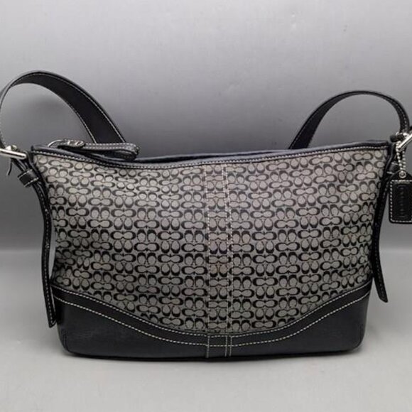 Coach Signature Jacquard Black Leather Shoulder Bag W/ COA Micro C - Picture 1 of 7